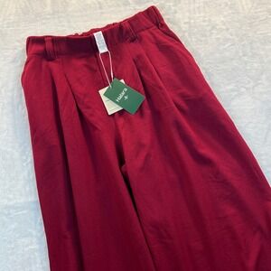 Halara High Waisted Wide Leg Pleated Waffle Knit Work Pants Tall Small NWT Wine